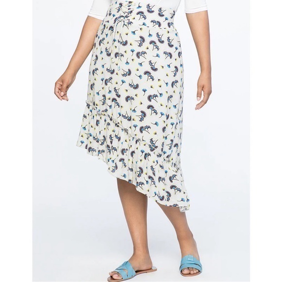 ELOQUII Bright Floral High-Low Asymmetrical Midi Skirt Plus Size 26 Boho Chic - Picture 1 of 7